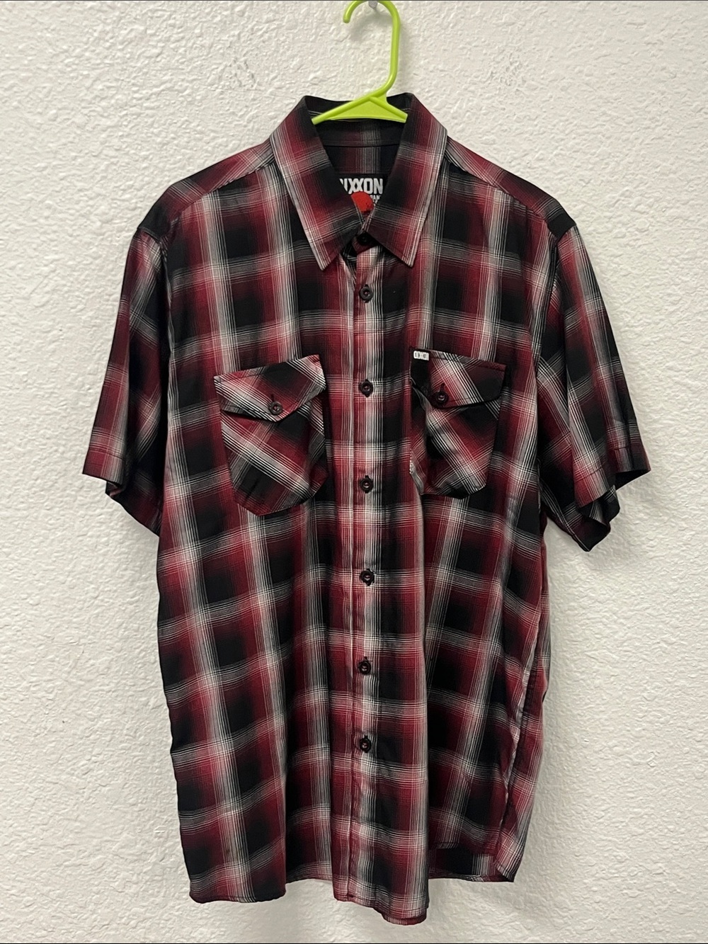 DIXXON The Uppercut Red BlackPlaid Short Sleeve Button-Down Shirt #1219